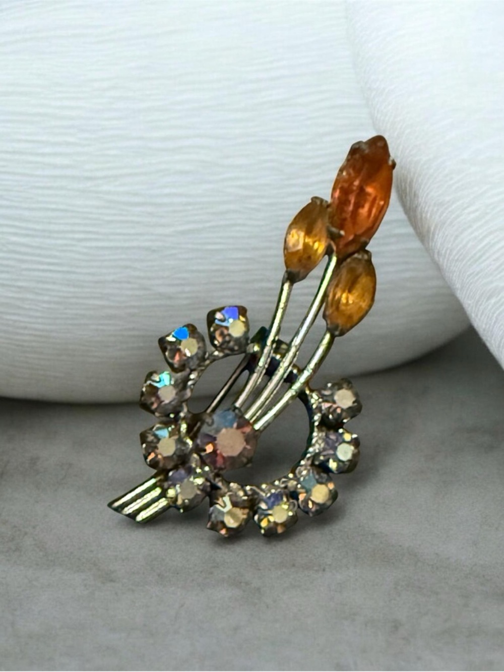 Vintage  Amber colored  Crystal Floral Brooch - Women Jewelry